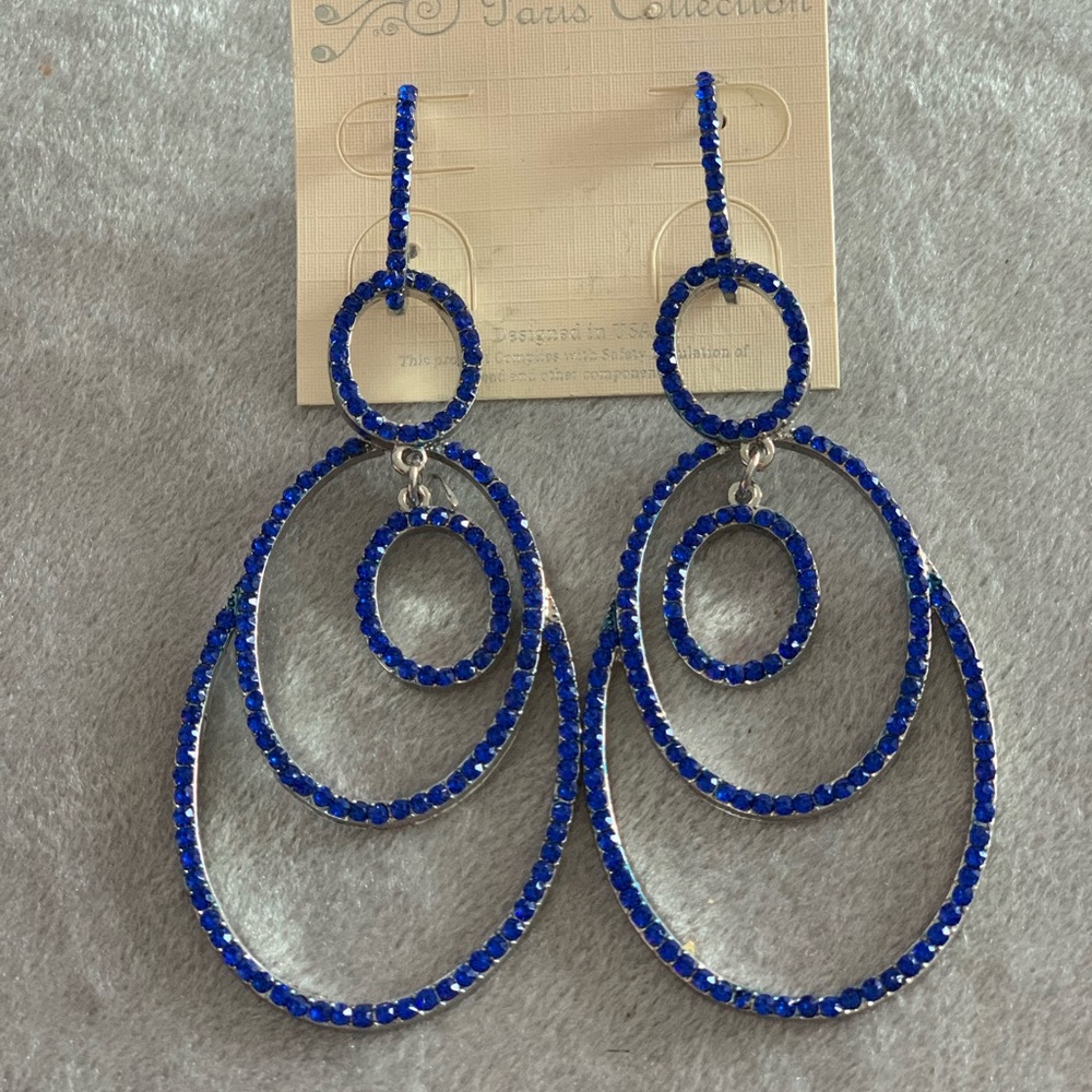 Blue Rhinestone Glamour Earrings